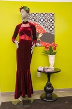 Red Stretch Velvet Couture Gown Size 8