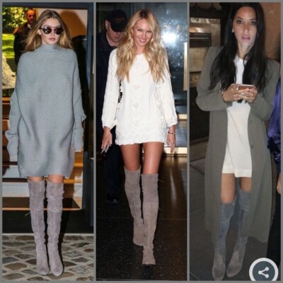 Stuart Weitzman Lowland Stretch Suede Over-the-Knee Boots Truffle GrayBiegeSz 8M