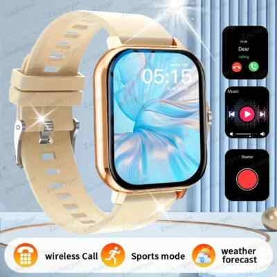 Smartwatch Damen und Herren mit Full-Touchscreen, kabellosem Anruf,  golden