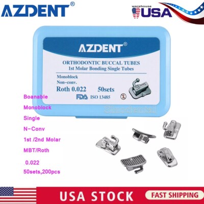 AZDENT Dental Buccal Tube 1st/2nd Molar MBT/Roth 022 Bondable Monoblock Non-Conv