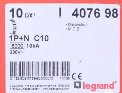 1x Legrand 4 076 98 Disjoncteur 407698 DX³6000 10kA U+N 230V 10A courbe C. - Photo 1/4