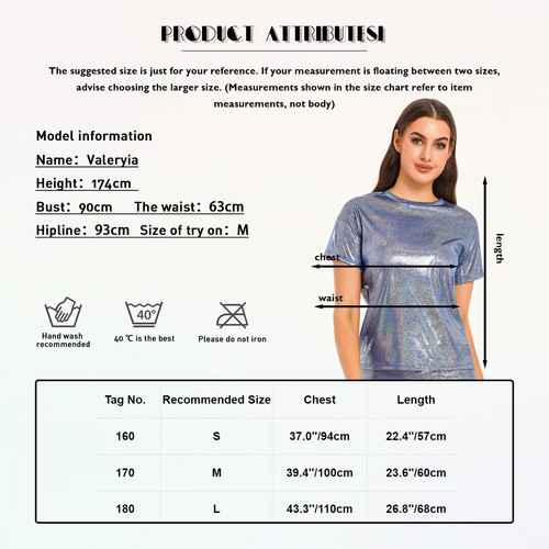 Women Shiny Short Sleeve T Shirt Slim Fit Crew Neck Party Shirts Blouse Clubwear - 第 83/89 張圖片