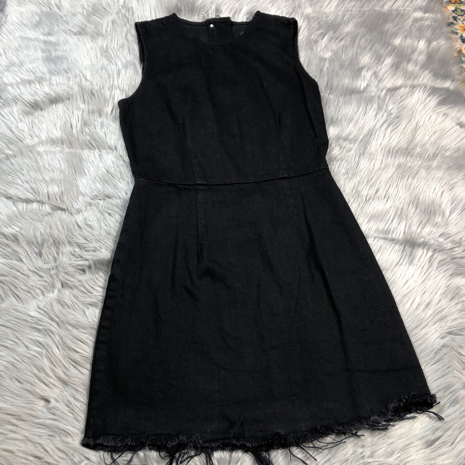 Alexander Wang Denim Black Sheath Frayed Hem Mini Dress Back Zip Size 6 ...