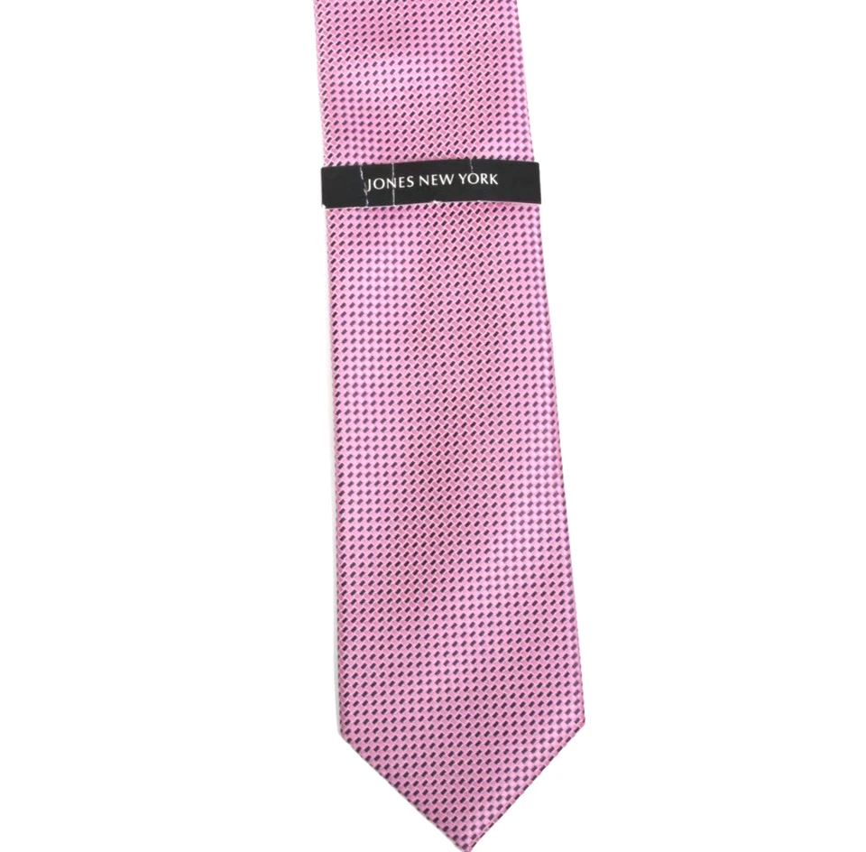 Corbata Jones New York Rosa Negra Tejida Enrejado Para Hombre Seda Cuello Nueva con Etiquetas Foto 2 de 3