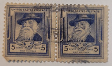 U.S. Postage ~ Walt Whitman - 5¢ Blue Stamp (Lot/2) ~ Posted/Used ~ c.1940