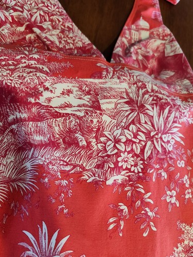 MANUEL CANOVAS France sz 10/12 Red Tropical Safari Halter Dress Beach cover - Picture 5 of 6