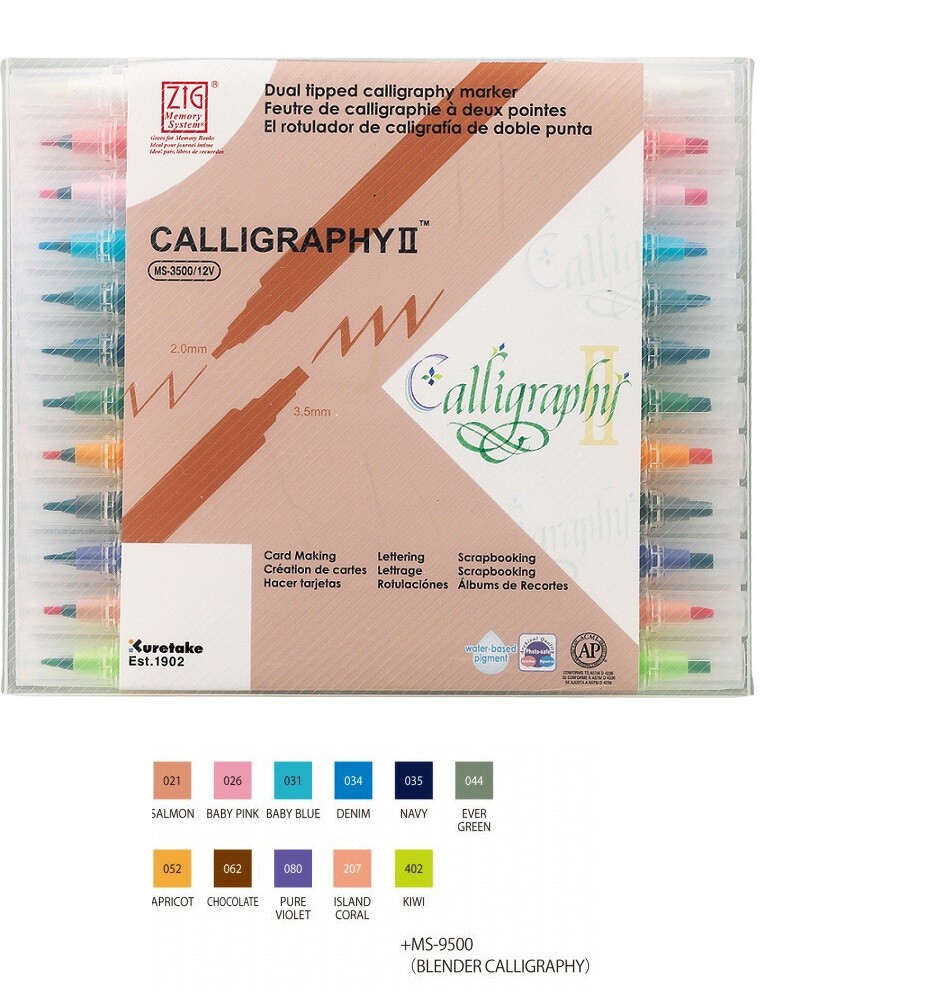 Kuretake Zig Memory System Calligraphy 2 Ms-3500 / 6v Japan