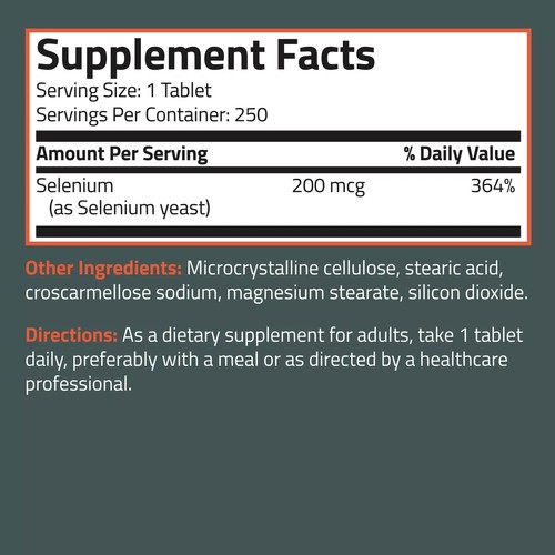 Bronson Selenium 200 mcg 250 Vegetarian Tablets exp 04/26 - Picture 2 of 4