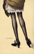 PC ARTIST SIGNED, LEO FONTAN, RISQUE, LEGS, STOCKINGS, Vintage Postcard (b50421)