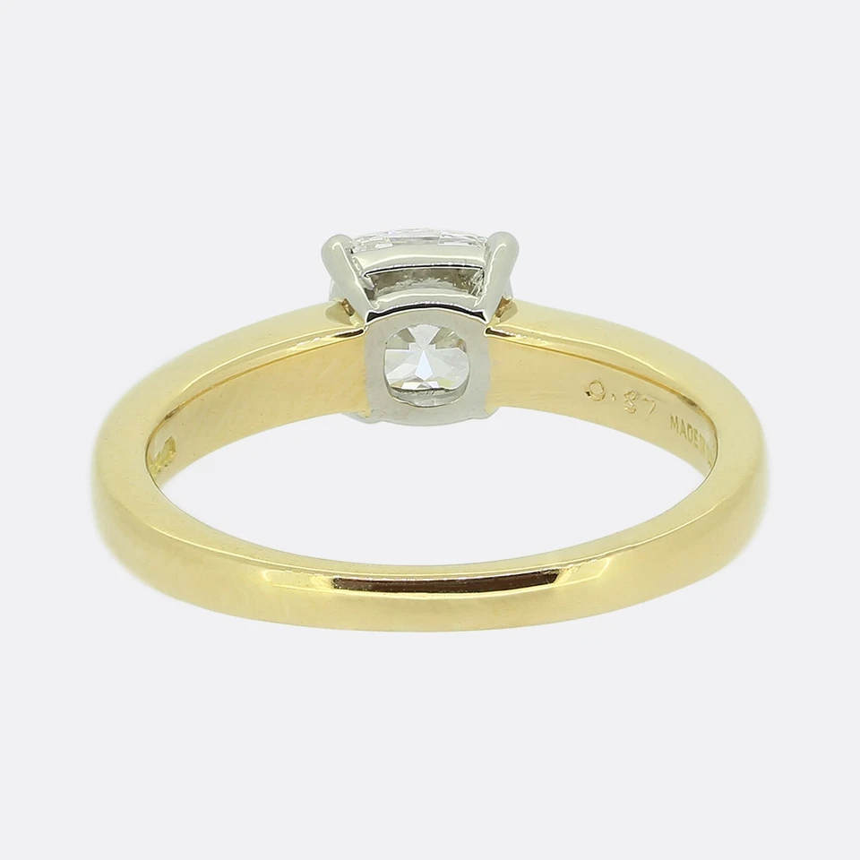 Anillo de compromiso solitario de diamantes talla cojín Asprey de 0,87 quilates de oro amarillo de 18 quilates Foto 4 de 4