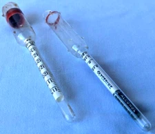 HYDROMETER FLOAT, GLASS ANTI FREEZE SCALE TESTER, LOT OF 2. ONE HAS BROKEN TIP