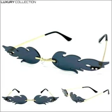 EXAGGERATED Retro PARTY Club Rave SUN GLASSES Funky Fire Flame Shape Black  Lens