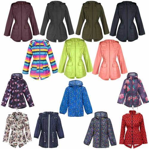 Kids Rain Mac Boys Girls Children Lightweight Hooded Fish Tail Kagoule Jackets - Picture 2 of 28