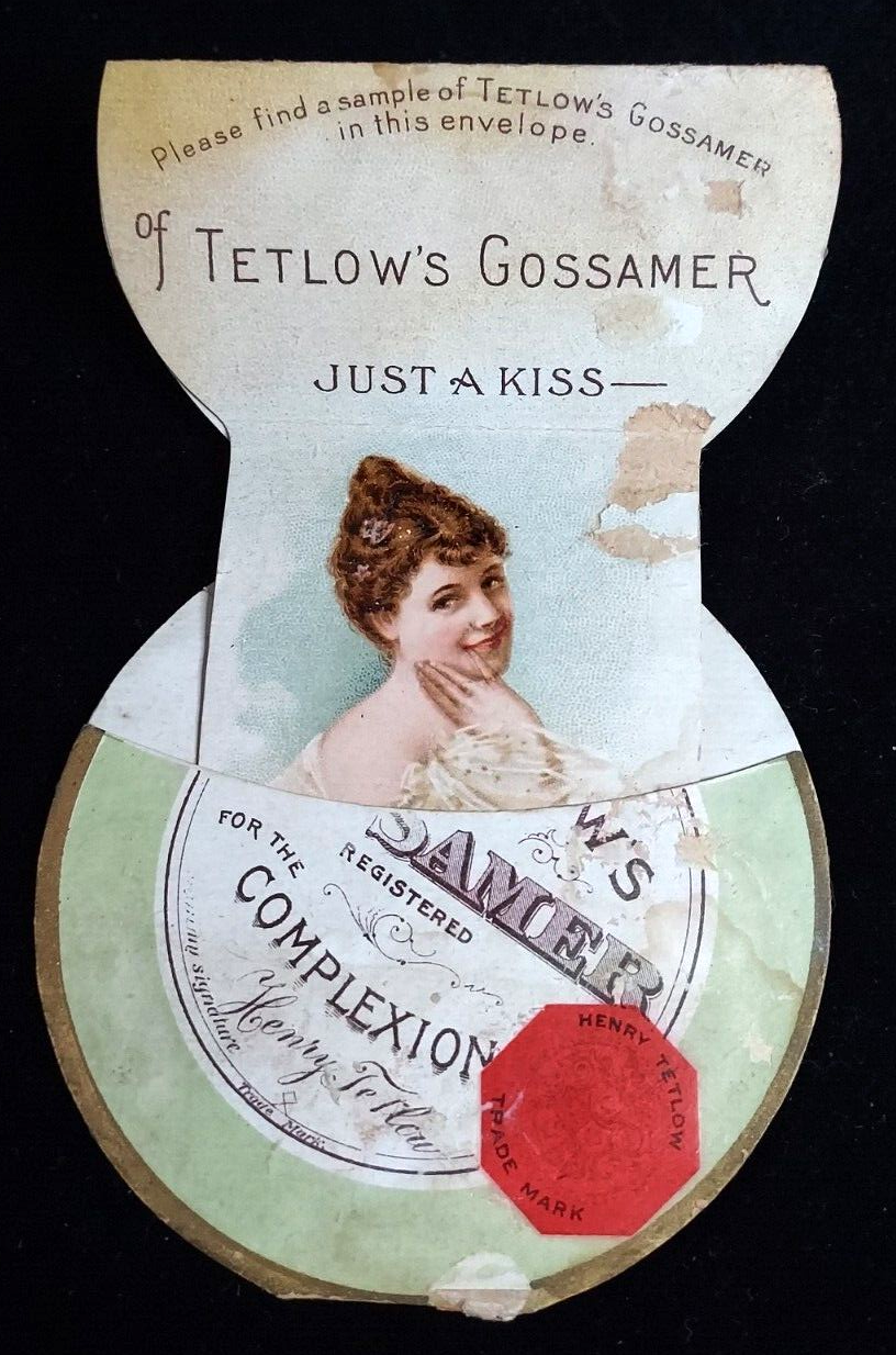 1895 Mechanical Die Cut Trade Card Tetlow Gossamer Face Powder