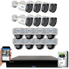 16CH NVR (16) Bullet & Dome 4K 5X Motorized Zoom POE AI Security Camera System