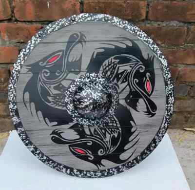 24'' Medieval Wooden Viking Wolf Authentic Historical Cosplay Battle Shield