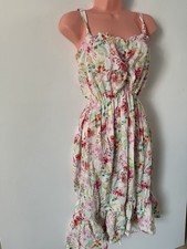 Floral Smocked Sundress White Pink Boho Summer Dress Size S/M