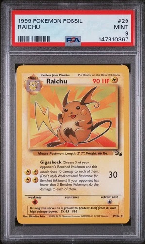 1999 POKEMON FOSSIL #29 RAICHU PSA 9