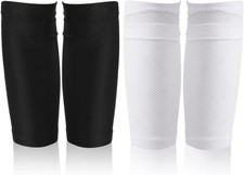 2 Pairs Soccer Shin Guards Socks Breathable Soccer Shin Guard Sleeves w/ Pocket