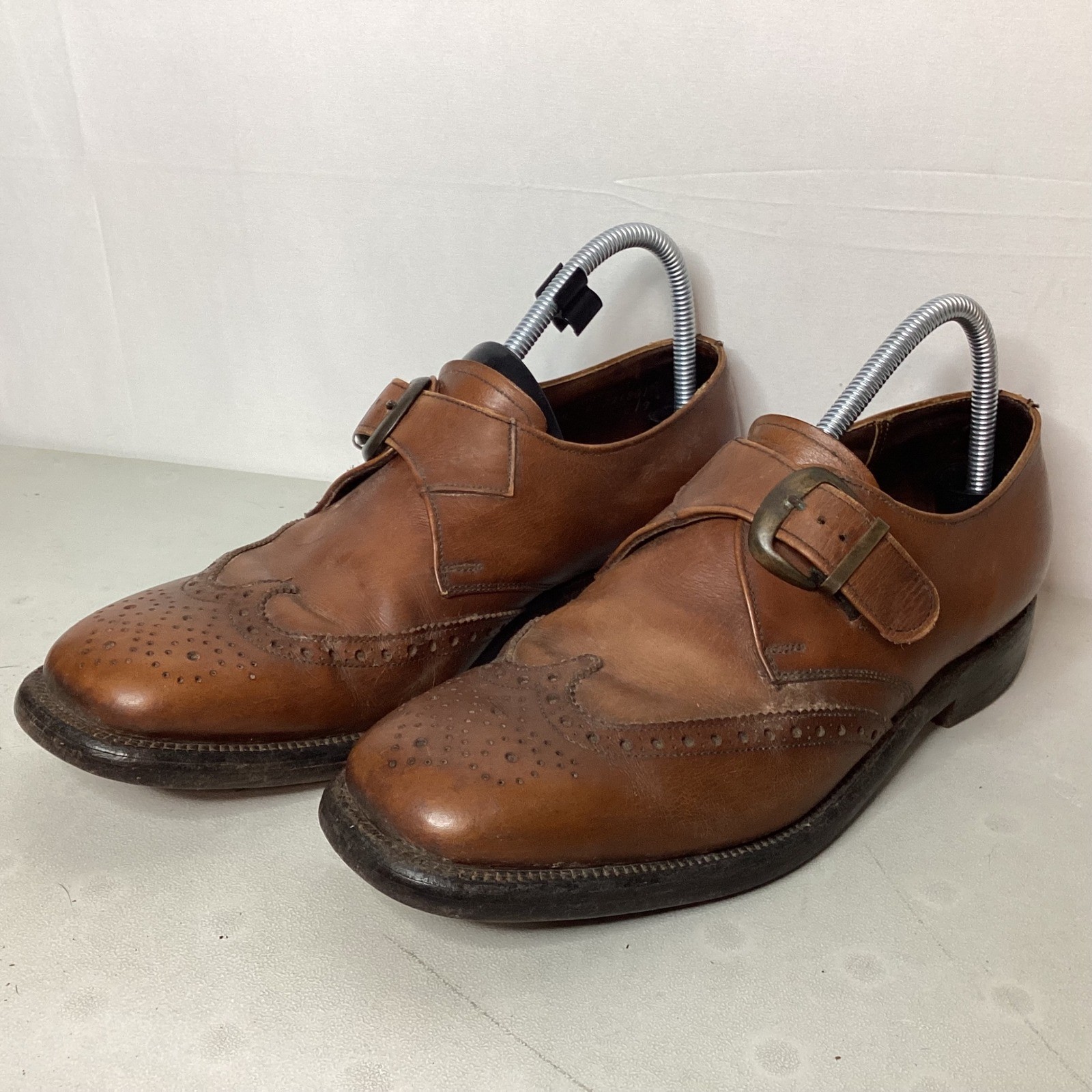 Hanover Signatures Men's Brown Leather Monk Strap Wingtip Brogue Shoes Size 9.5
