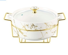 Set of 2 Ceramic Food Warmer with Stand Buffet Server Chafing Dish Set