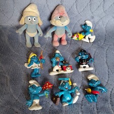 Vintage Smurfs Lot of 9 Figures Schleich Peyo Papa Smurf Smurfette Vtg