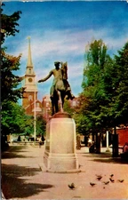 Paul Revere Statue Old North Church Boston Mass Vintage Postcard