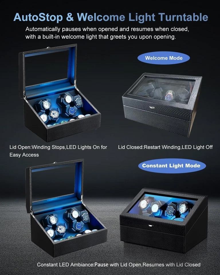 Caja enrollable para relojes automáticos con luz LED y motor silencioso NUEVO US Foto 4 de 4