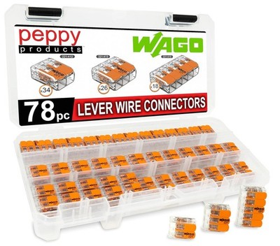 78pc Compact Splicing Wire Connector Kit 221-412 221-413 221-415 Lever Nuts Case