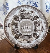 Rare Antique Brown Transferware Staffordshire 10.1/4" Dinner Plate " Antiques "