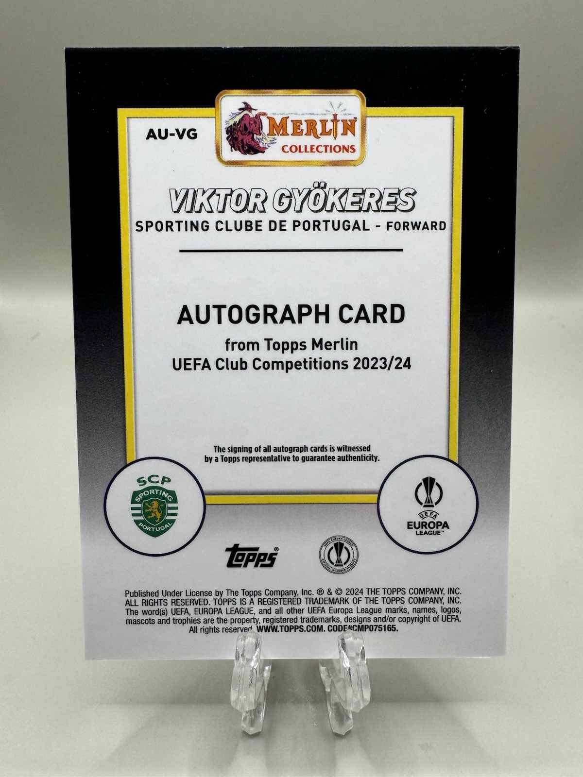 Topps 2023-24 Merlin UEFA Sporting CP Viktor Gyokeres Auto Rookie #AU-VG view 2