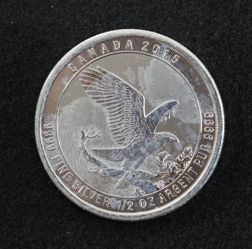 2015 CANADA 1/2 oz FINE SILVER .9999 BALD EAGLE BIRD $2 BULLION COIN ROUND