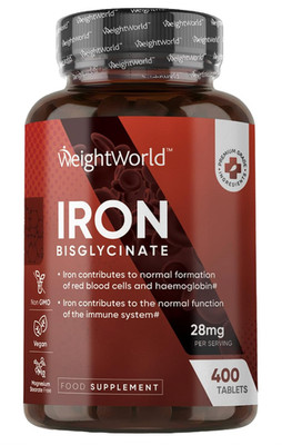 WEIGHTWORLD Eisen 28mg 400 Tabletten Bisglycinat hochfeste vegane Formel