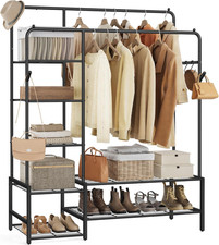 Stand Appendiabiti, Guardaroba Aperto, 7 Ripiani Portaoggetti, Struttura in Meta