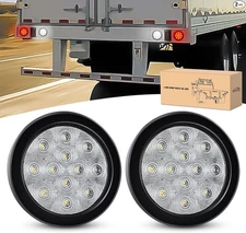 4 Inch Round Trailer Tail Light 2 PCS 12 LED Amber Turn Signals White 12Led 2Pcs