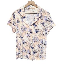 Nordstrom Womens Ivory Egret Calligraphy Floral Pajama Top Size XS Purple NWT
