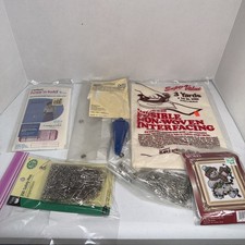 VINTAGE TO NOW JUNK Sewing DRAWER LOT- Various Items, Interfacing, Cross Stitch