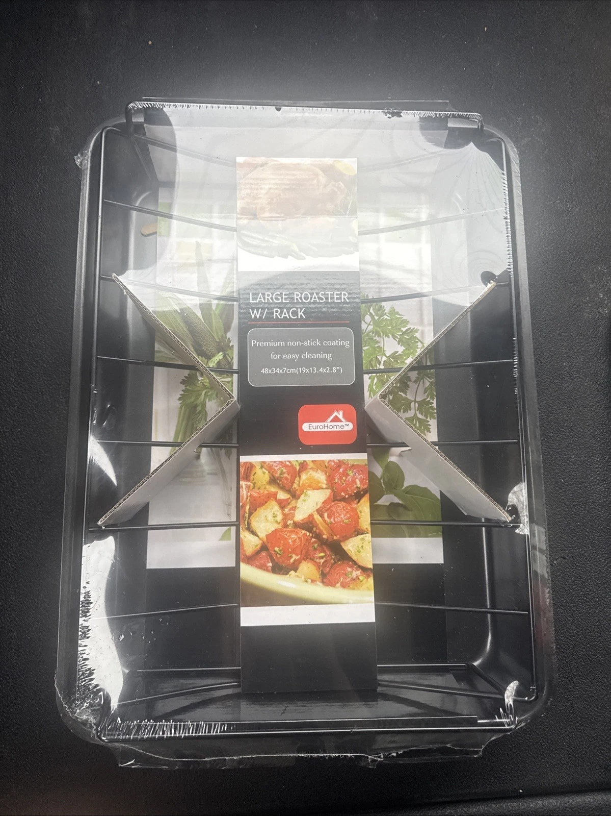 New EuroHome Large Roaster Pan W/rack Premium Non Stick Coating 19X13.4X2.8