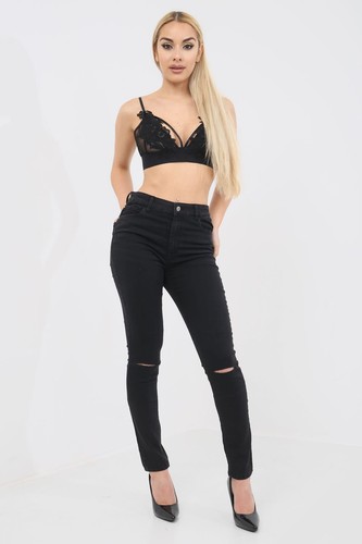 Ladies Mango Noa RIPPED Skinny High Waist Jeans Black Womens Denim Jeggings  | eBay