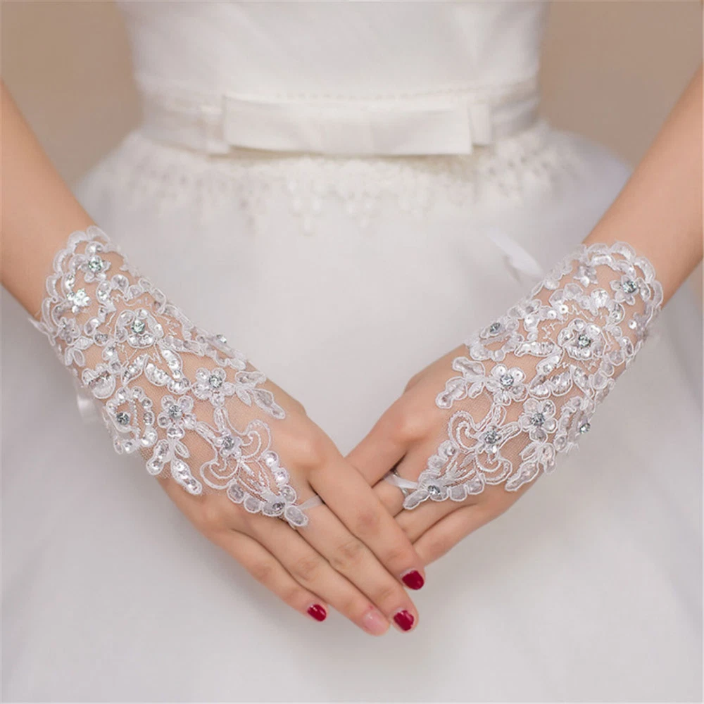Women Bridal Wedding Gloves Party Fingerless Lace Short Paragraph