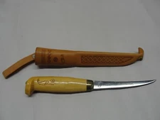 VINTAGE J. MARTTIINI FINLAND FILLET KNIFE W/ LEATHER SHEATH 4" BLADE