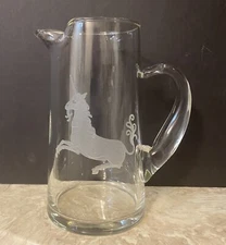 Vintage West Virginia Glass Clear Pitcher White Engraved Unicorn Decoration