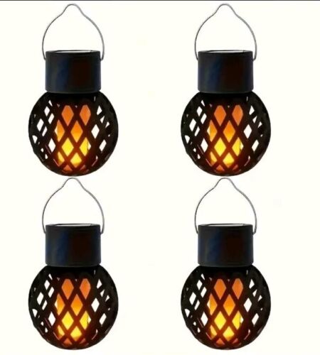 4pcs Solar Flame Pendant Lights Fixed Outdoor Waterproof Lights Hang Or Place