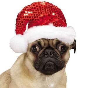 Dog Santa Hat 3 Sizes Adjustable Plush Pom Christmas Sequins Aria