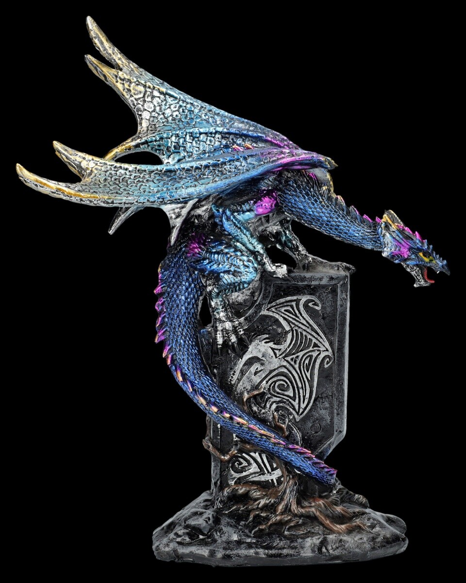 Dragon Figure With Emblem - Draconic Sigil - Gothic Fantasy Decor Dragon H:18