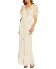 Adrianna Papell L55101 Womens Beige Beaded Blouson Column Gown Dress Size 12