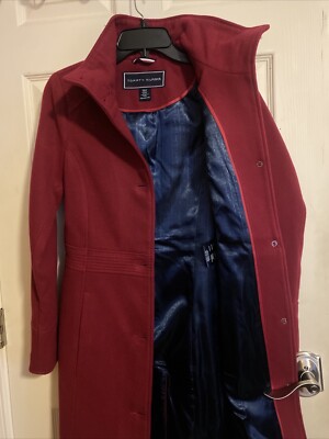 Tommy Hilfiger Women's Button Elevated Wool Red Pea Coat Jacket XXS