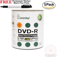 500 Smartbuy DVD-R 16X 4.7GB White Thermal Printable Disc+Black Permanent Marker