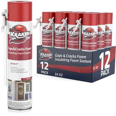 Kraken Bond Gaps & Cracks Filler Foam,Insulating Sealant 24oz 12 Pack -Straw Use