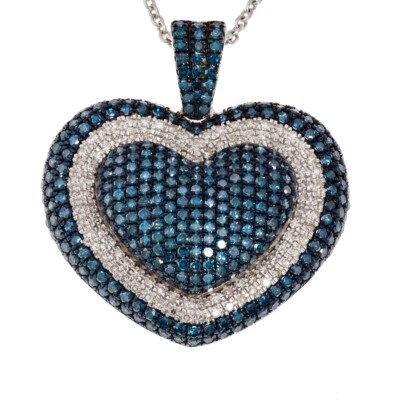 925 Sterling Silber 1,75ctw Blau & Weiß Diamant Herz Anhänger Halskette mit Kette